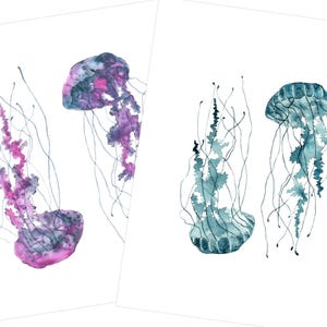 Jellyfish Art Print, Watercolour Ocean Painting