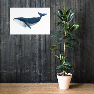 Humpback whale art print large size 24x36 on a dark wall.