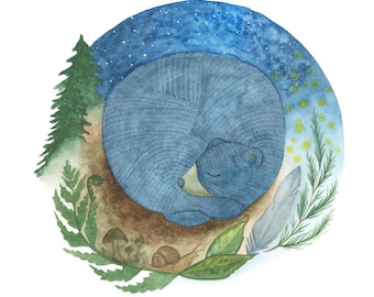 Sleeping Bear Art Print, Watercolour Painting