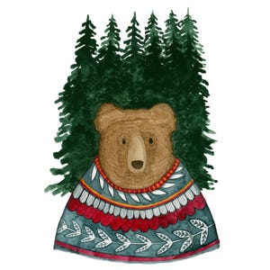 Sweater Bear Art Print, Watercolour Animal Painting