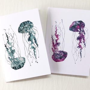 Carte de méduses, oeuvre d'art aquarelle, paires de marins sous-marins