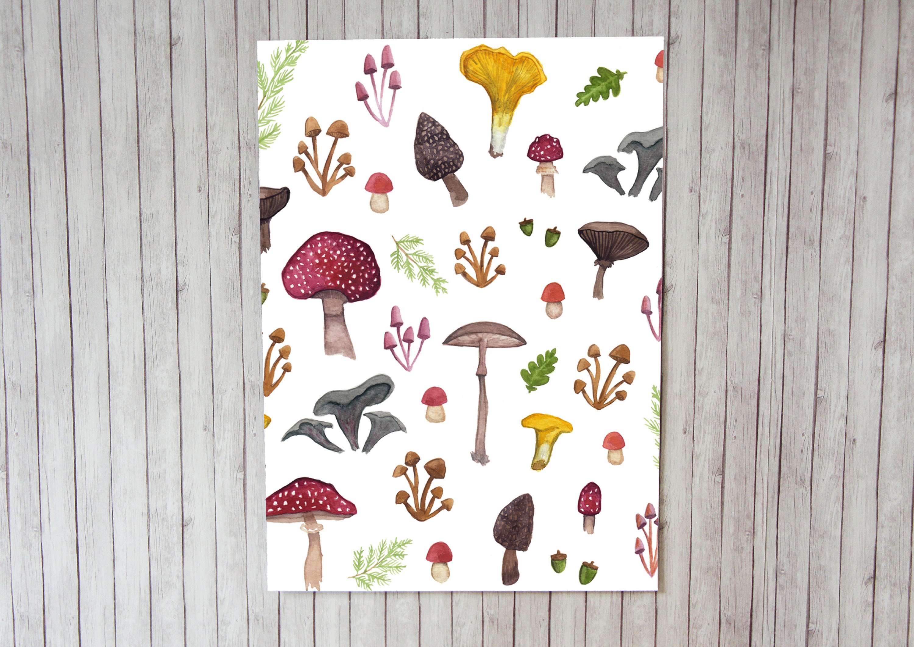 Mushroom Pattern Watercolor Art Print | Etsy