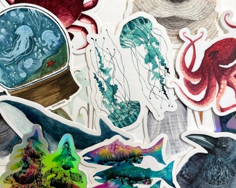 Vinyl Stickers, Animal, Birds, Whale Ocean and Woodlands Watercolour Art