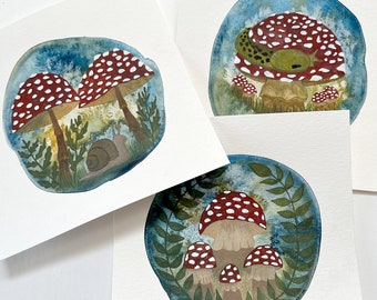 Mushrooms Snail and Slug Original Artwork Paintings