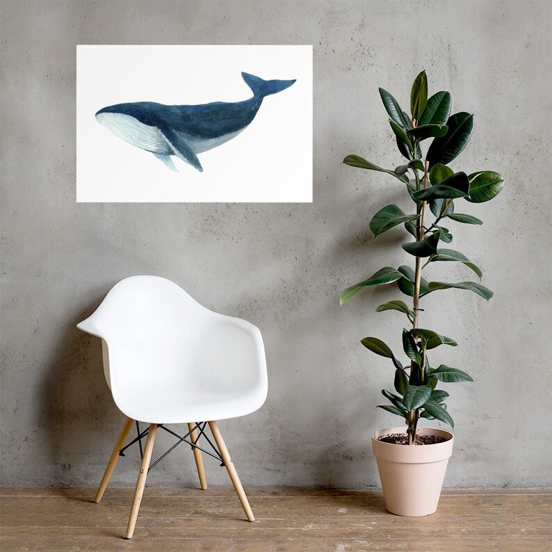 Humpback whale art print large size 24x36 on a light grey wall.