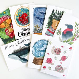 Cartes de Noël aquarelle forêt et océan