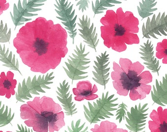 Poppies Watercolor Pattern Art Print