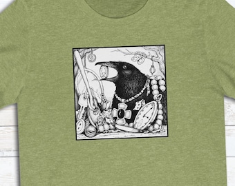 Crow T-Shirt, Women, Raven T-Shirts, Black Crows, Raven Art, Bird Lover Gifts, Crow Art Shirts, Gifts For Her, Bird Art Crows, Jan Fagan Art