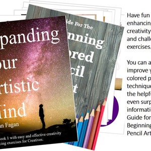 Może przedstawiać: Okładka książki z nocnym, gwiezdnym niebem w tle i tytułem "Expanding Your Artistic Mind" autorstwa Jan Fagan. Książka jest zeszytem ćwiczeń z łatwymi i skutecznymi ćwiczeniami rozwijającymi kreatywność dla os&oacute;b kreatywnych.
