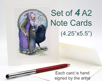 Crow Greeting Cards, Raven Note Cards, Handmade Note Cards, Raven Greeting Cards Handmade, Raven Art Cards, Crows Stationary Sets, Jan Fagan