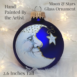 Christmas Ornaments Moon and Star Gift Christmas Ball Ornaments Handmade Blue Gold Christmas Ornament Gift for Wife Celestial Christmas Gold