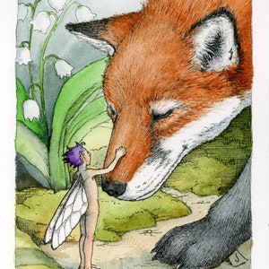Fox Art Print, 5x7 Wall Decor Fantasy, Fairy Art Print, Fantasy Art Print, From Original Watercolor Art By Jan Fagan, Faerie Art Print,Foxes