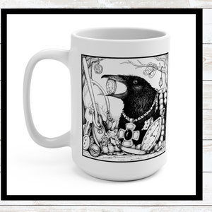 Crow Mug, Coffee Mugs, Raven, Tea Mug Ceramic, Bird Lover Gift, Bird Gifts Ceramic, Gift for Him, Mom Gift, Large Mug Animal, Christmas Gift