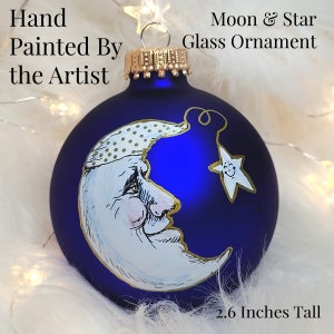 Christmas Ornaments Moon and Star Gift Christmas Ball Ornaments Handmade Blue Gold Christmas Ornament Gift for Wife Celestial Christmas Gold