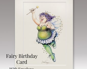 Fairy Birthday Cards, Funny Birthday Card For Friend, Greeting Cards Handmade, Fairy Greeting Card, Happy Birthday Card, birthday fairy, Fae