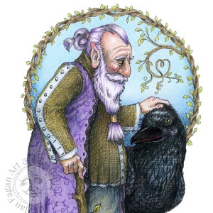 Crow Art Print, 5x7 Wall Decor Fantasy, Fairy Art Print, Fantasy Art Print, Fairy Colored Pencil Art By Jan Fagan, Faerie Art Print, Fairy