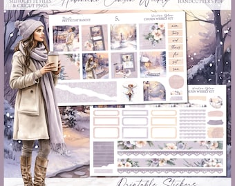 Printable Hobonichi Cousin Weekly Planner Kit - Winter Glow | Silhouette Cut Files | Cricut png | Snowy Winter A5 Hobo Cousin Sticker Kit