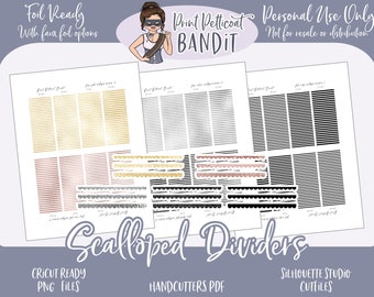 FOIL READY Decorative Planner Stickers | Silhouette cut files | Cricut .png | Scalloped Divider Stickers