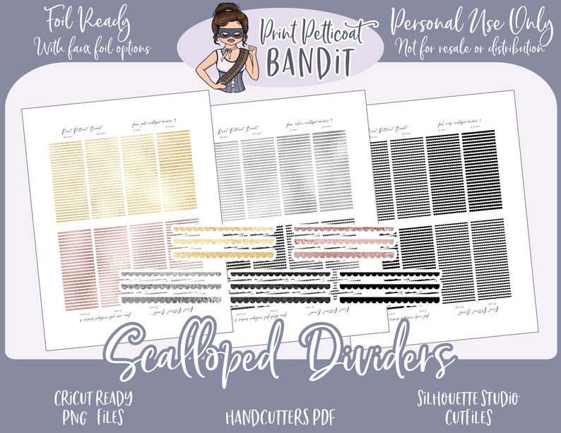 FOIL READY Decorative Planner Stickers Silhouette cut files Cricut .png Scalloped Divider Stickers image 1