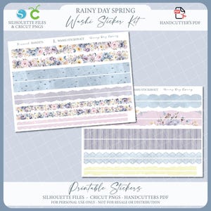 Spring Printable Washi Sticker Kit - Spring Rain | Journal Stickers | Decorative Planner Stickers | Silhouette Cutfile | Cricut PNG | PDF