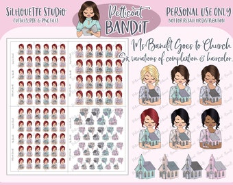 Ms Bandits Goes to Church Printable Character Stickers | Finance Planner Stickers | Donation | Silhouette Cut Files | PNG | PDF | xclusive