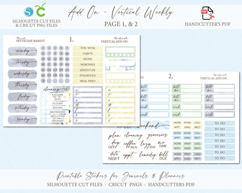 Printable Add on Vertical Weekly Planner Sticker Kit - Refresh | Spring ...