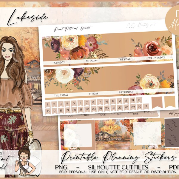 Erin Condren Monthly Kit | Foil Ready | Printable Planner Stickers | EC Monthly | Silhouette Cutfiles | Cricut PNG | PDF | Lakeside