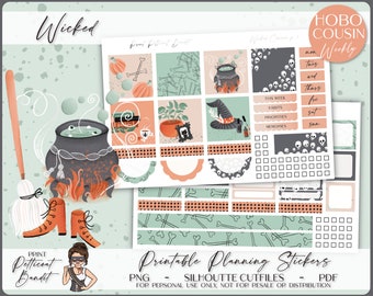 Printable Hobonichi Cousin Weekly Planner Kit - Wicked | Foil Ready | Silhouette Cut Files | Cricut png | A5 Hobo Cousin Sticker Kit