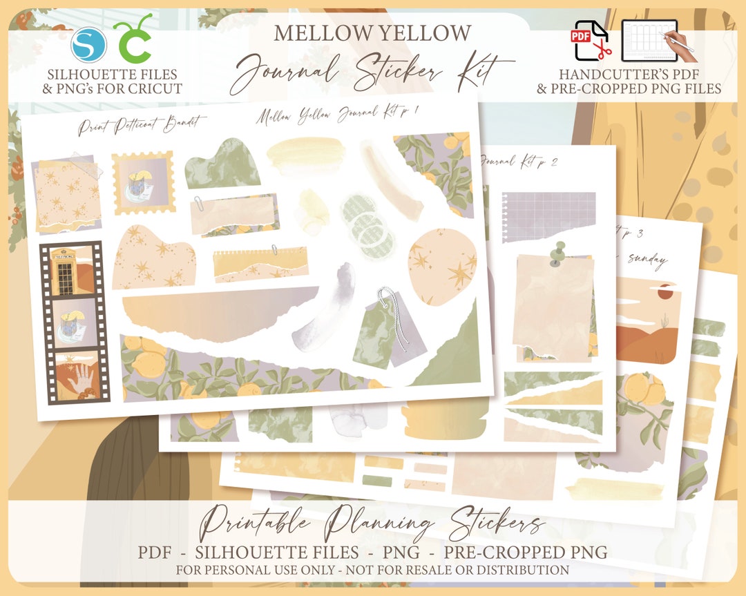 Yellow Journal Sticker Design Printable Journaling Sticker Kit - Mellow Yellow | Journal Stickers ...