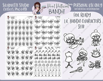 Foil Ready Lil' Bandit Printable Character Stickers - Sew | DIY Planner Stickers | Silhouette Cut Files | Stickers
