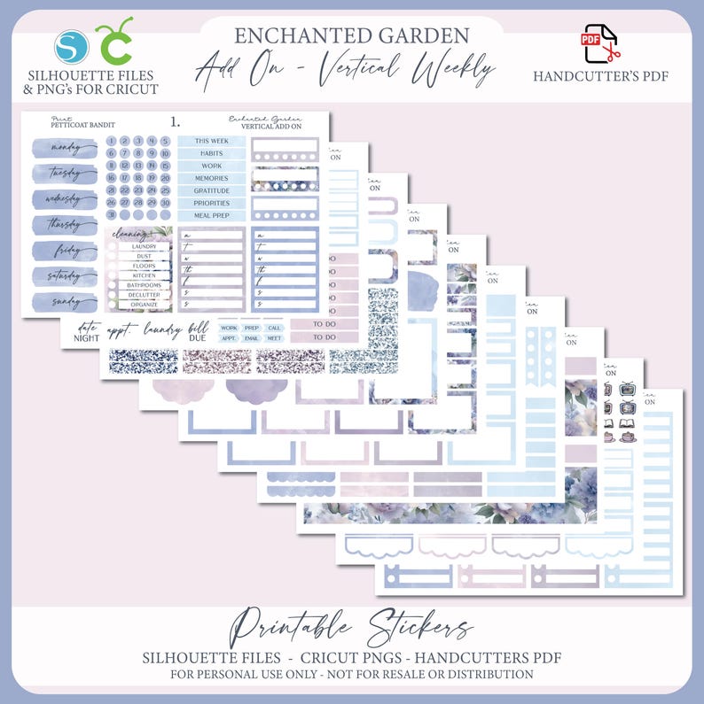 Printable Add on Vertical Weekly Planner Sticker Kit - Enchanted Garden ...