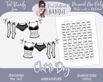 FOIL READY Decorative Icon Planner Stickers | Out to Dry Dainty Foil Stickers | Silhouette cut files | Cricut .png | Pdf | xclusive