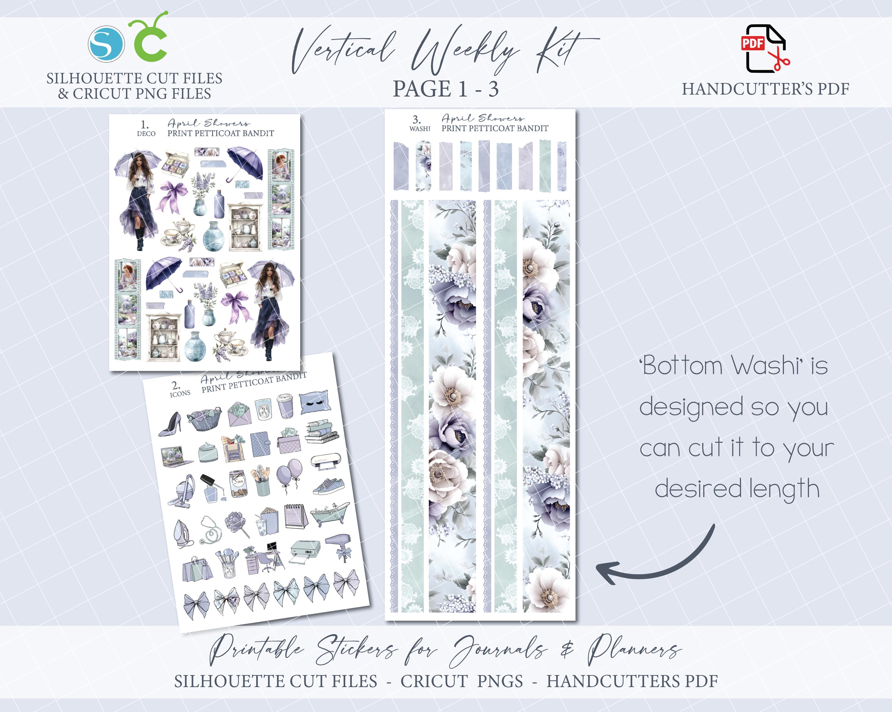 Spring Printable Vertical Weekly Planner Sticker Kit - April Showers ...