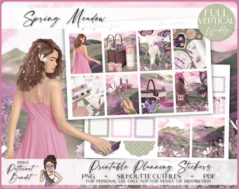 Printable Vertical Weekly Planner Sticker Kit - Spring Meadow | Foil Ready | Silhouette Cut Files | Cricut png | EC Weekly Sticker Kit