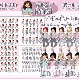 Naklejki do wydrukowania z postaciami Ms. Bandit Works Out | Naklejki Fitness Planner Girl | Cyfrowe | Pliki do cięcia sylwetki | PNG | PDF | xclusive