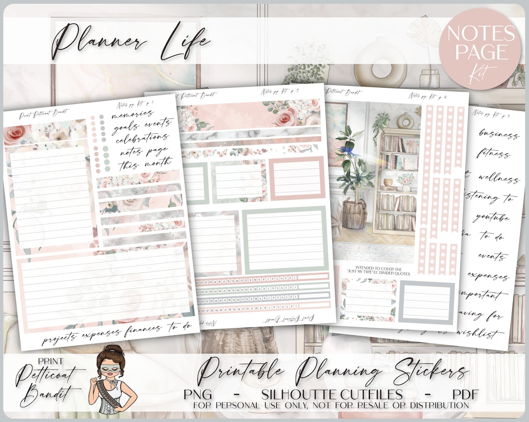 Erin Condren Notes Page Kit Printable Monthly Notes Planner Stickers ...