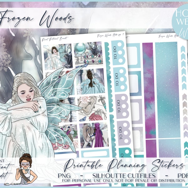 Printable Hobonichi Weeks Weekly Planner Kit - Frozen Woods | Foil Ready | Silhouette Cut Files | Cricut png | Hobo Weeks Sticker Kit