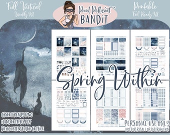 Printable Vertical Weekly Planner Kit - Spring Within | FOIL READY | Silhouette Cut Files | Cricut png | Erin Condren Planner Stickers