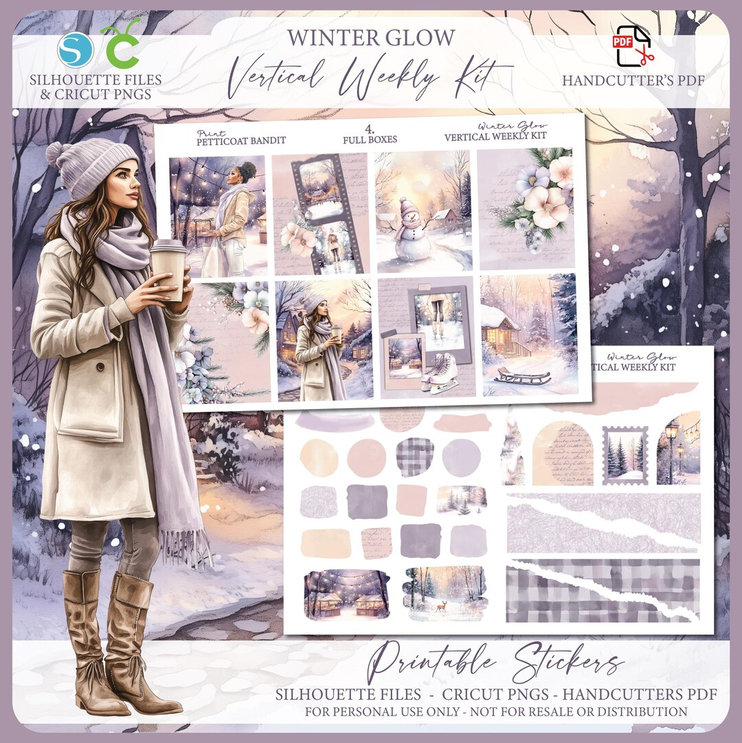 Printable Vertical Weekly Planner Sticker Kit - Winter Glow| Silhouette ...
