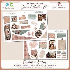 Printable Journaling Sticker Kit - Gingerbread | Christmas Journal Stickers | Decorative Planner Stickers | Silhouette | Cricut PNG | PDF