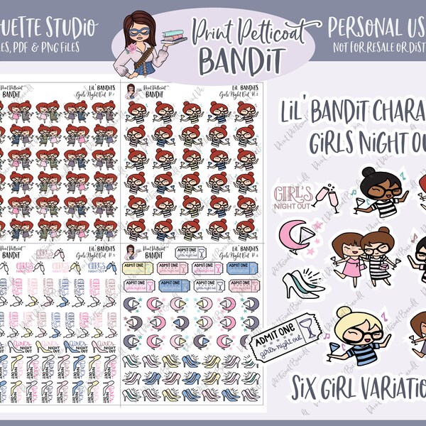 Lil' Bandit Printable Character Stickers - Girls Night Out | DIY Planner Stickers | Silhouette Cut Files | Printable Stickers