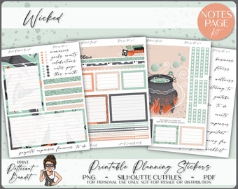 Erin Condren Notes Page Kit | Printable Monthly Notes Planner Stickers | Silhouette Cutfiles | Cricut PNG | PDF | Wicked