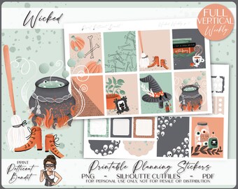 Printable Vertical Weekly Planner Sticker Kit - Wicked | Foil Ready | Silhouette Cut Files | Cricut png | EC Weekly Sticker Kit