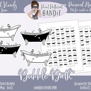 KLAAR FOLIE decoratieve pictogram planner stickers | Sierlijke foliestickers bubbelbad | Silhouet gesneden bestanden | Cricut .png | Pdf | xexclusief