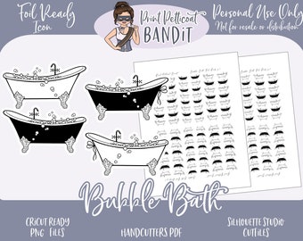 FOIL READY Decorative Icon Planner Stickers | Bubble Bath Dainty Foil Stickers | Silhouette cut files | Cricut .png | Pdf | xclusive