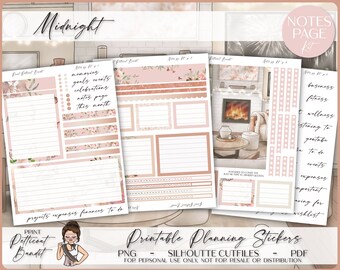 Erin Condren Notes Page Kit | Printable Monthly Notes Planner Stickers | Silhouette Cutfiles | Cricut PNG | PDF | Midnight