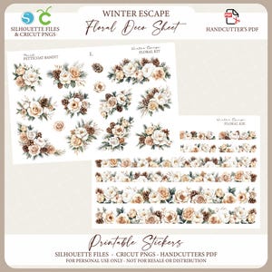 Druckbares Blumen Kit - Winter Escape | Neutrale Farbe Journal Aufkleber | Dekorative Planer Aufkleber | Silhouette Schnittdatei | Cricut PNG | PDF-Datei