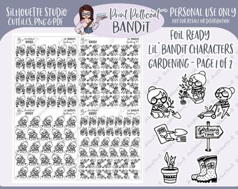 FOIL READY Lil' Bandit Printable Character Stickers - Gardening (2 Pages) | DIY Planner Stickers | Silhouette Cut Files | Stickers