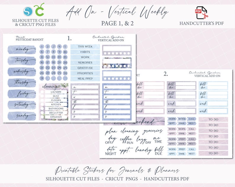 Printable Add on Vertical Weekly Planner Sticker Kit - Enchanted Garden ...