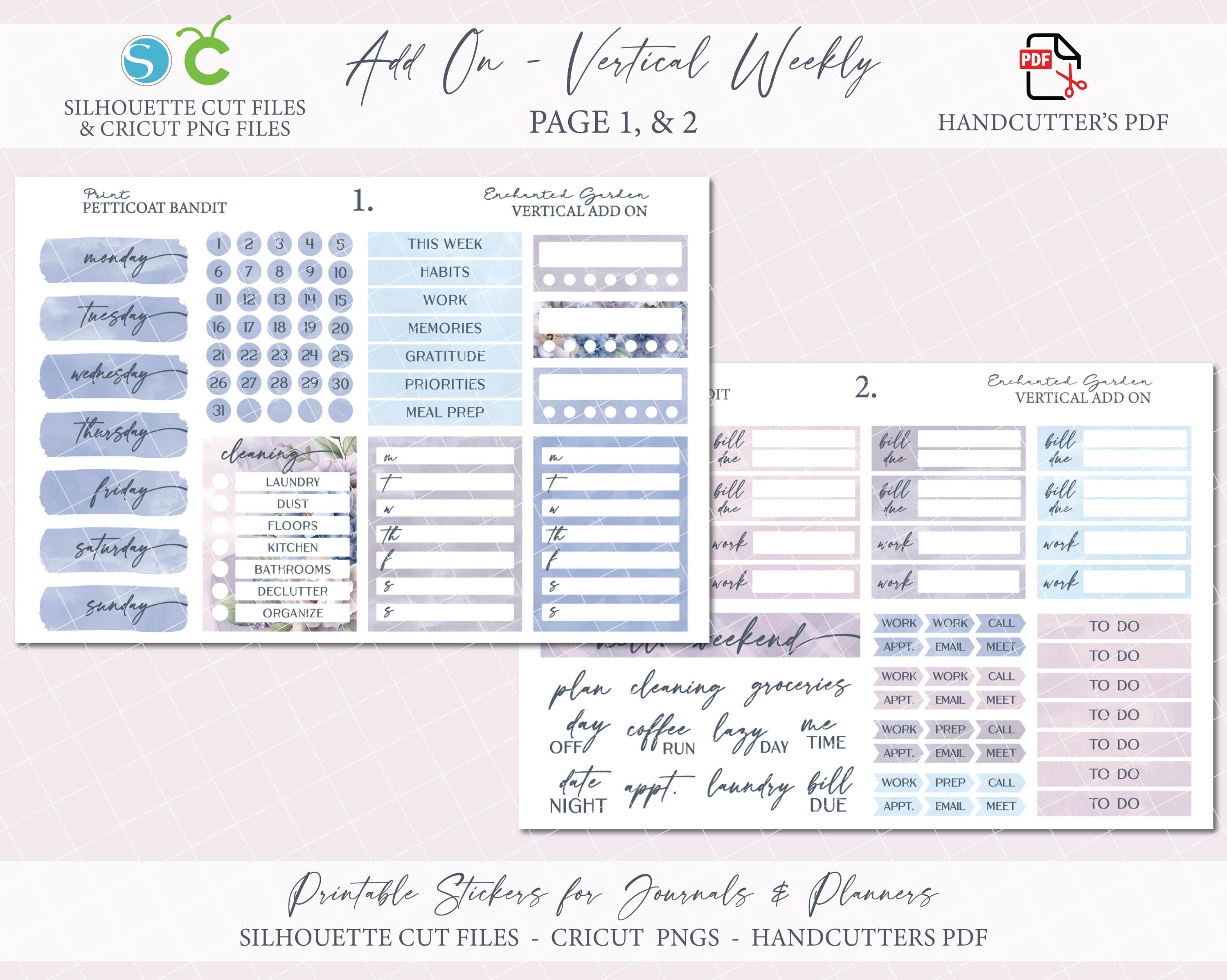 Printable Add on Vertical Weekly Planner Sticker Kit - Enchanted Garden ...